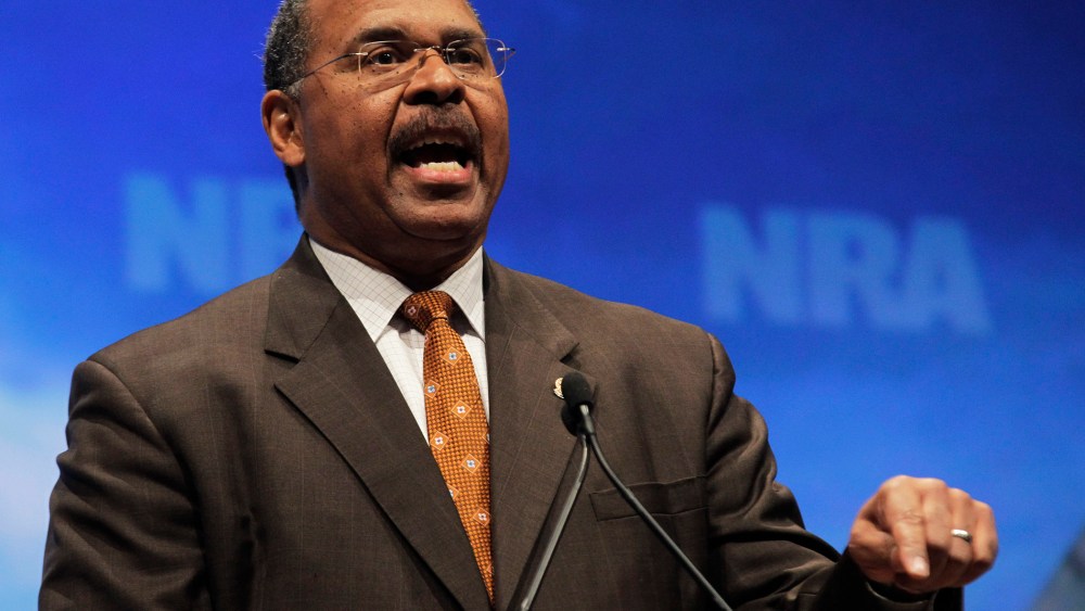 Former Ohio Secretary of State Ken Blackwell speaks at the National Rifle Association convention in St. Louis, Friday, April 13, 2012.
