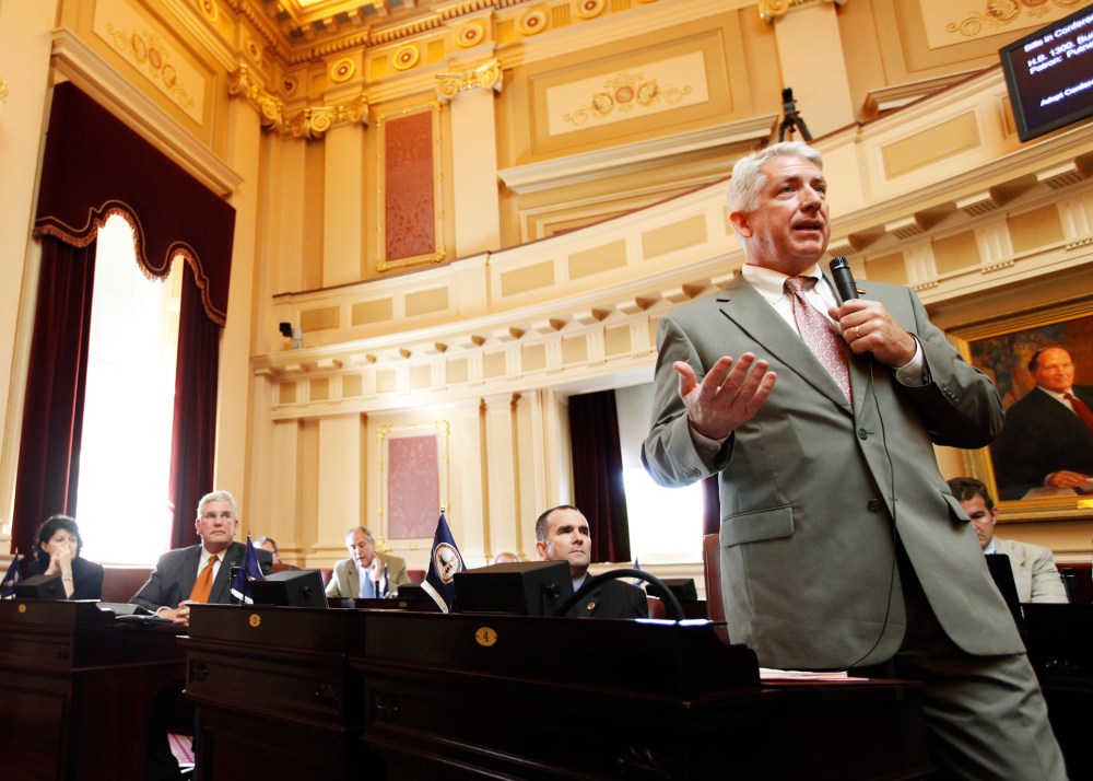 Mark Herring gestures during debate at the Capitol in Richmond, Va., April 17, 2012.
