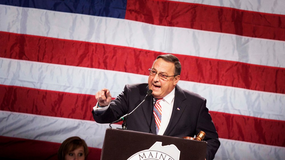 Gov. Paul LePage speaks at the Maine Republican Convention at the Augusta Civic Center in Augusta, Maine, Sunday, May 6, 2012.