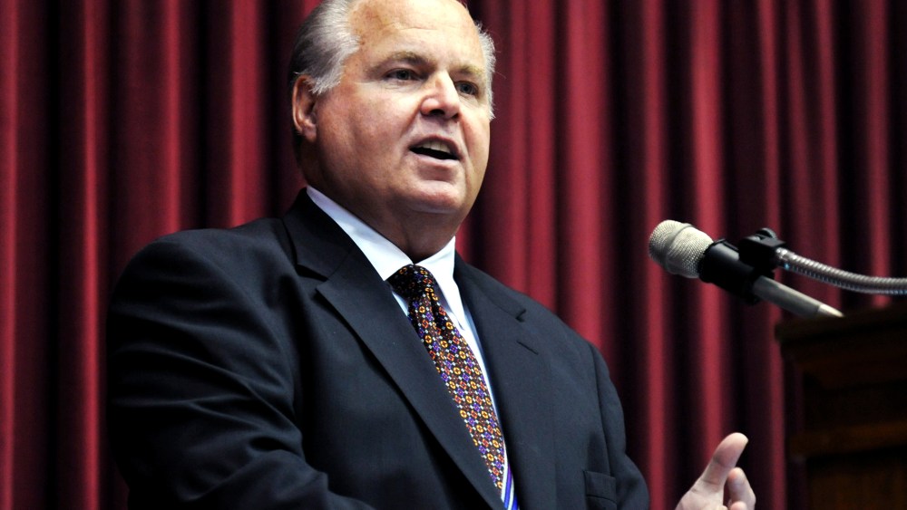 Conservative commentator Rush Limbaugh speaks in Jefferson City, Mo. (Photo by Julie Smith/AP)