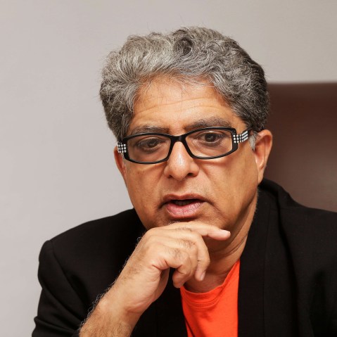 Deepak Chopra gestures during an interview in Bogota, Columbia, May 23, 2012.