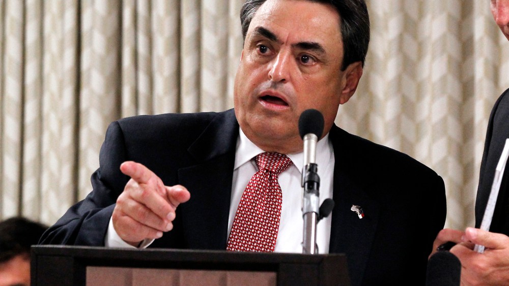 Sen. Bob Rucho makes a comment about a bill, June 5, 2012, in Raleigh, N.C..