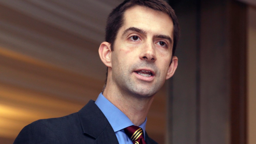 U.S. Rep. Tom Cotton, R-Ark., speaks at a meeting of university officials in Little Rock, Ark., Nov. 1, 2013.