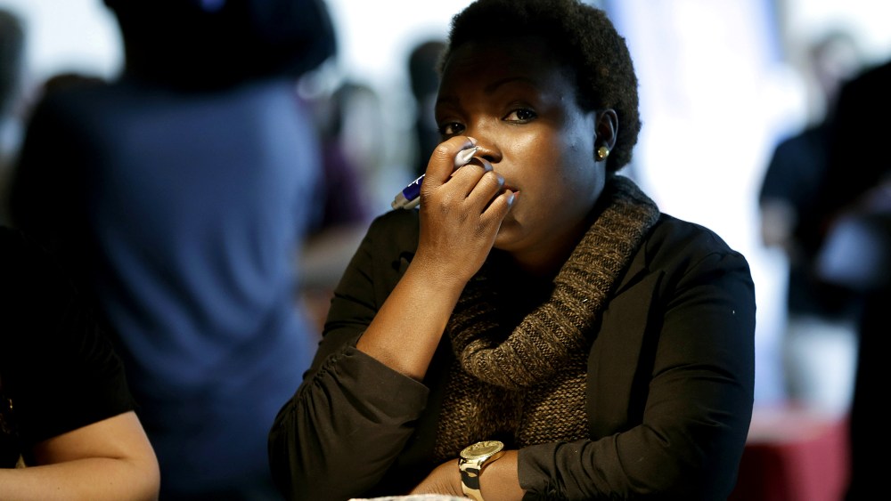An unidentified woman at a job fair in Sunrise, Fla. on Jan. 22, 2013.