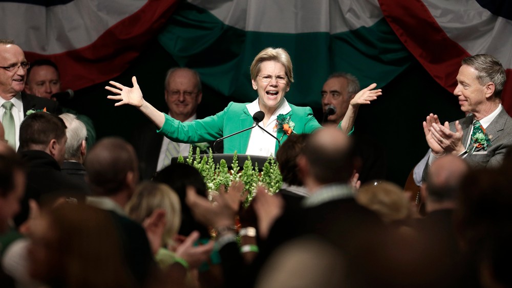 Senator Elizabeth Warren, (D-MA) speaks the annual St. Patrick's Day breakfast in Boston's South Boston neighborhood, on March 17, 2013.
