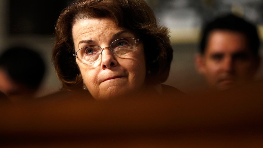 Sen. Dianne Feinstein, D-Calif., listens to testimony about NSA surveillance before the Senate Appropriations Committee on Capitol Hill in Washington, Wednesday, June 12, 2013.