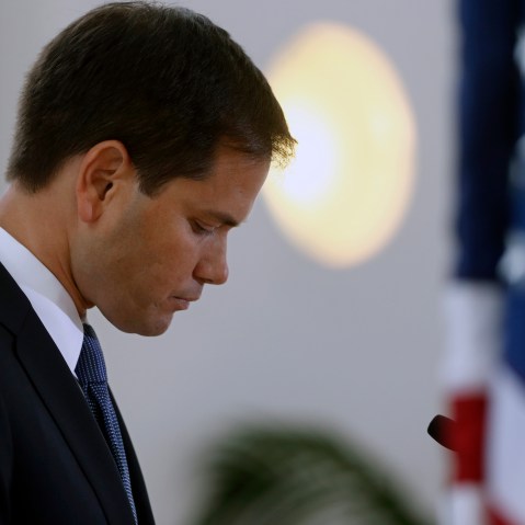 Sen. Marco Rubio, R-Fla., looks at his notes as he speaks at the Faith and Freedom Coalition Road to Majority Conference in Washington on Thursday, June 13, 2013.
