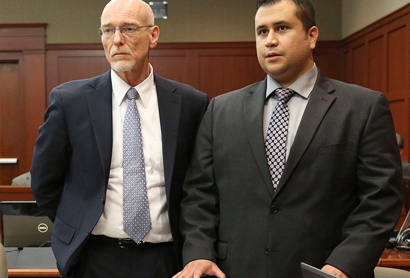 Standing next to his defense attorney Don West, left, George Zimmerman addresses Judge Debra Nelson during his trial in Seminole circuit court in Sanford, Fla., on July 10, 2013. (Photo by Gary W. Green/Orlando Sentinel/Pool/AP)