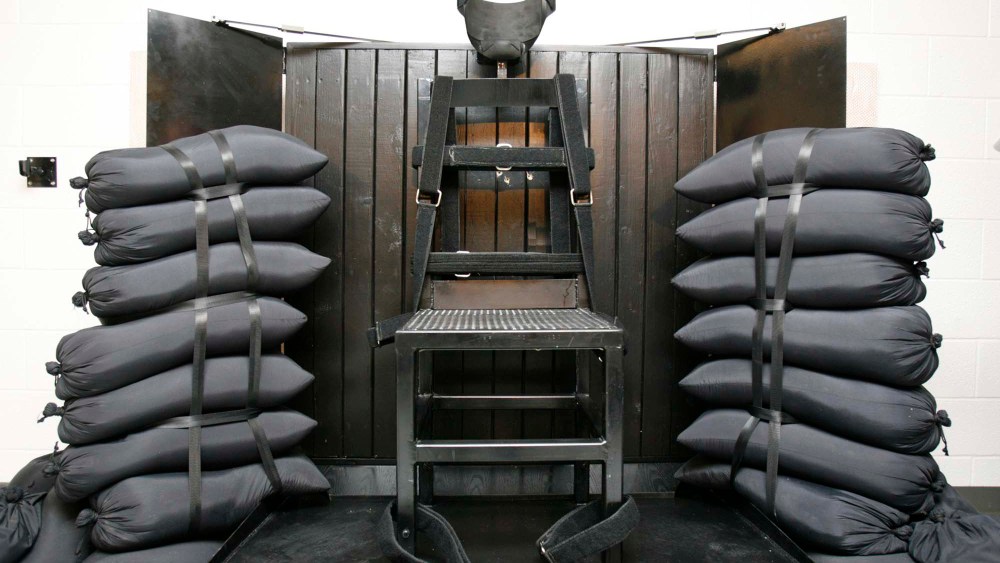 In this June 18, 2010, file photo, the firing squad execution chamber at the Utah State Prison in Draper, Utah, is shown.