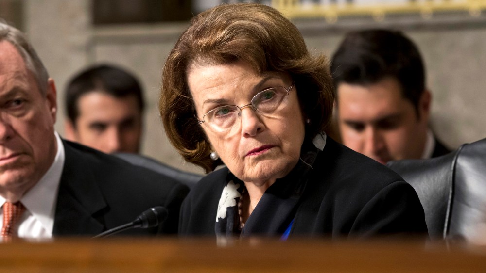 Sen. Dianne Feinstein, D-Calif., listens to testimony from Gen. Keith B. Alexander as he answers questions before the Senate Appropriations Committee on Capitol Hill in Washington, D.C. on June 12, 2013.