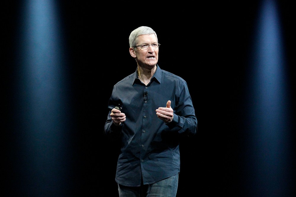 In this June 2 2014 file photo, Apple CEO Tim Cook speaks at an event in San Francisco, Calif. (Photo by Jeff Chiu/AP)