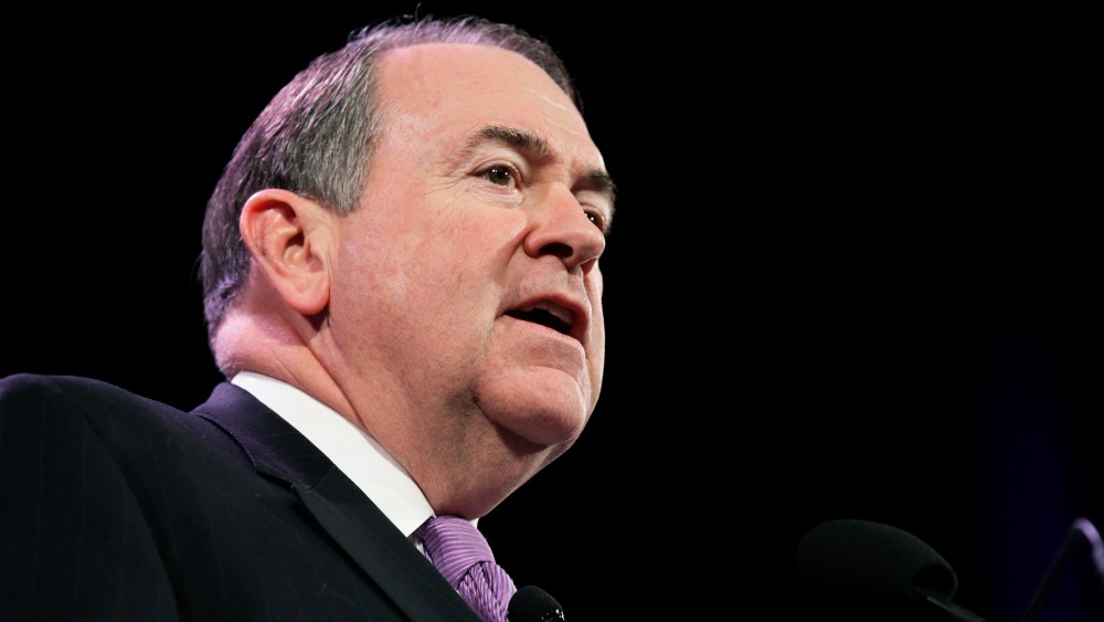 In this Saturday, Jan. 24, 2015, file photo, former Arkansas Gov. Mike Huckabee speaks during the Freedom Summit, in Des Moines, Iowa. (Photo by Charlie Neibergall/AP)