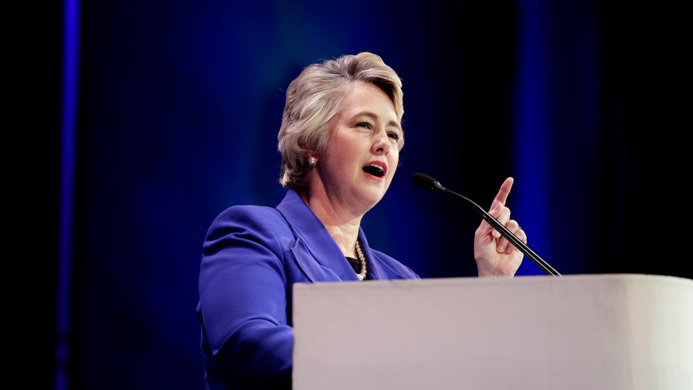 Houston Mayor Annise Parker speaks during a general session at the California Democrats State Convention on March 8, 2014, in Los Angeles, Calif. (Photo by Jae C. Hong/AP)