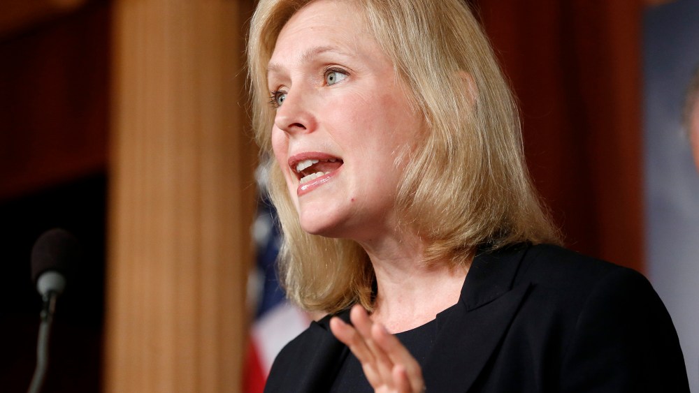 Sen. Kirsten Gillibrand, D-N.Y., speaks to reporters during a news conference, July 16, 2013, in Washington.