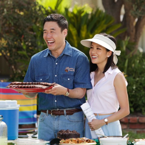 Randall Park, left, and Constance Wu appear in a scene from the new comedy series "Fresh Off the Boat" on ABC. (Nicole Wilder/ABC/AP)