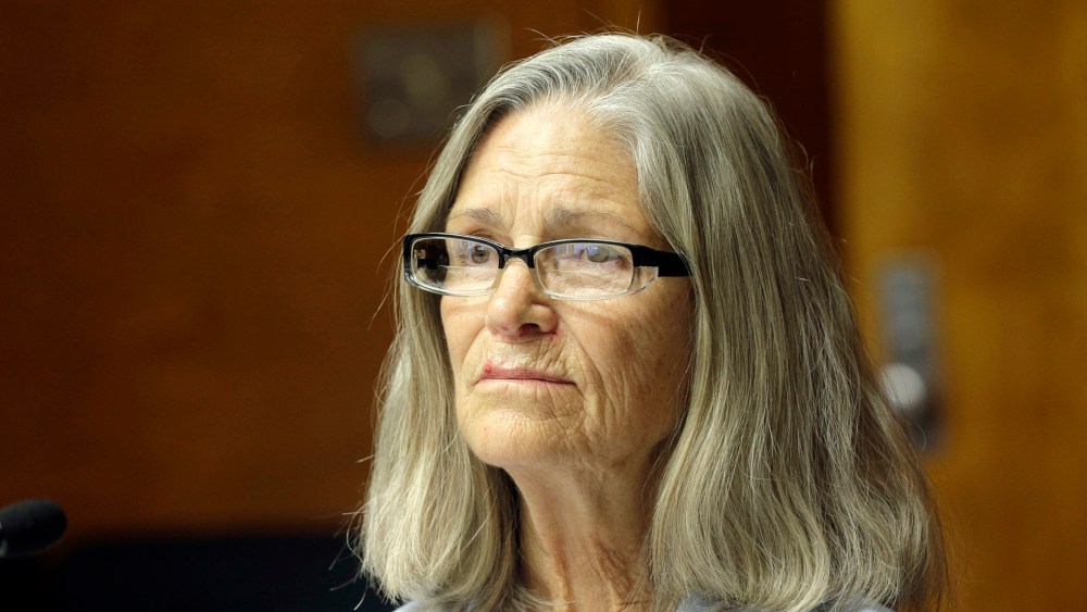 Former Charles Manson follower Leslie Van Houten is seen during a hearing before the California Board of Parole Hearings at the California Institution for Women in Chino, Calif., April 14, 2016. (Photo by Nick Ut/AP)