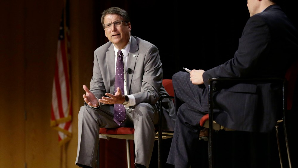 North Carolina Gov. Pat McCrory makes remarks concerning House Bill 2 while speaking during a government affairs conference in Raleigh, N.C., May 4, 2016. (Photo by Gerry Broome/AP)