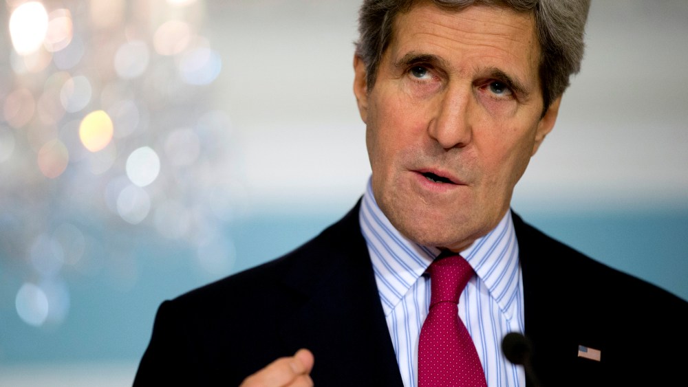 Secretary of State John Kerry gestures as he speaks during a news conference, Feb. 28, 2014 in Washington.