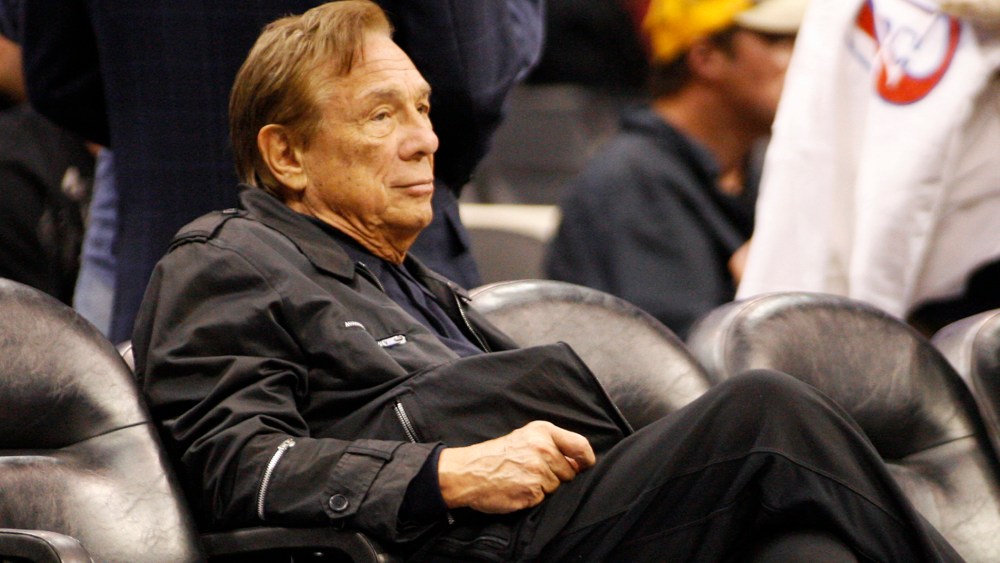 Los Angeles Clippers owner Donald Sterling sits court side at the NBA basketball game between the New York Knicks and the Los Angeles Clippers in Los Angeles, April 4, 2010.