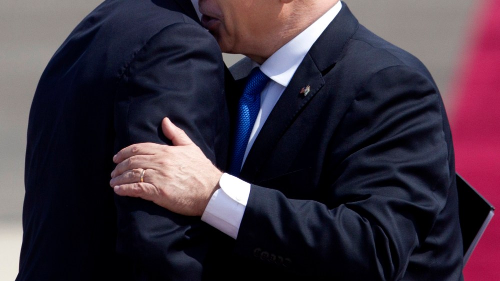 US President Barack Obama, left, and Israel's Prime Minister Benjamin Netanyahu shake hands after Netanyahu's speech during a welcoming ceremony upon Obama's arrival at Ben Gurion airport near Tel Aviv, Israel, Wednesday, March 20, 2013. President...