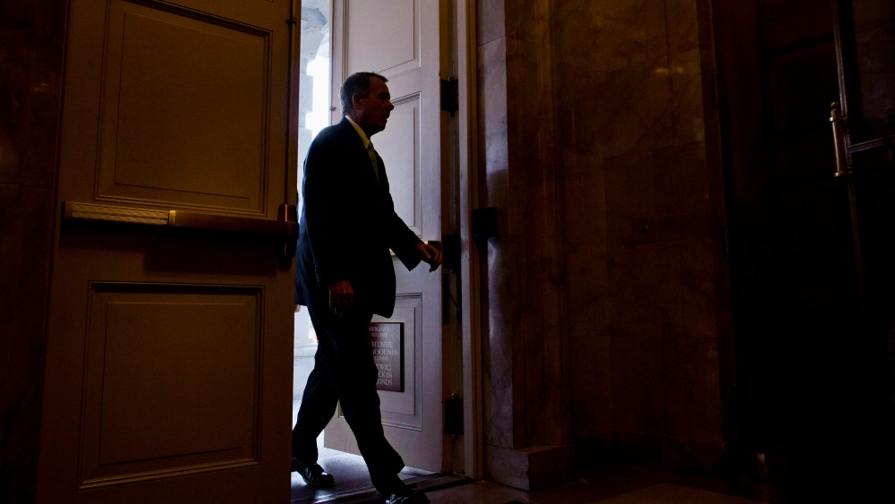 House Speaker John Boehner of Ohio arrives on Capitol Hill in Washington on Friday, Oct. 11, 2013.