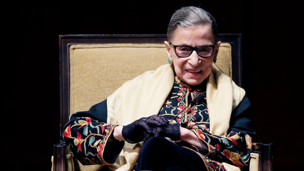 Supreme Court Justice Ruth Bader Ginsburg is interviewed at the University of Michigan in Ann Arbor, Mich., Feb. 6, 2015. (Photo by Carlos Osorio/AP)