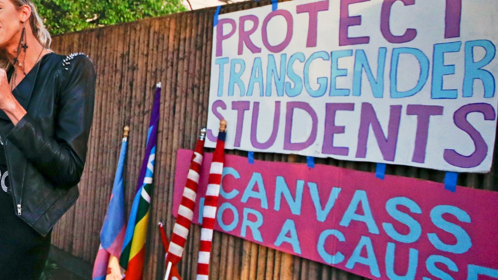 An activist speaks at an LGBTQ rights rally in San Diego, Calif., Feb. 24, 2014.