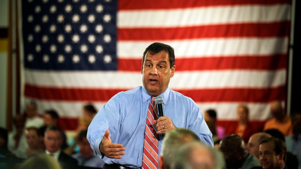 New Jersey Gov. Chris Christie addresses a gathering at a town hall meeting Wednesday, June 25, 2014, in Haddon Heights, N.J.