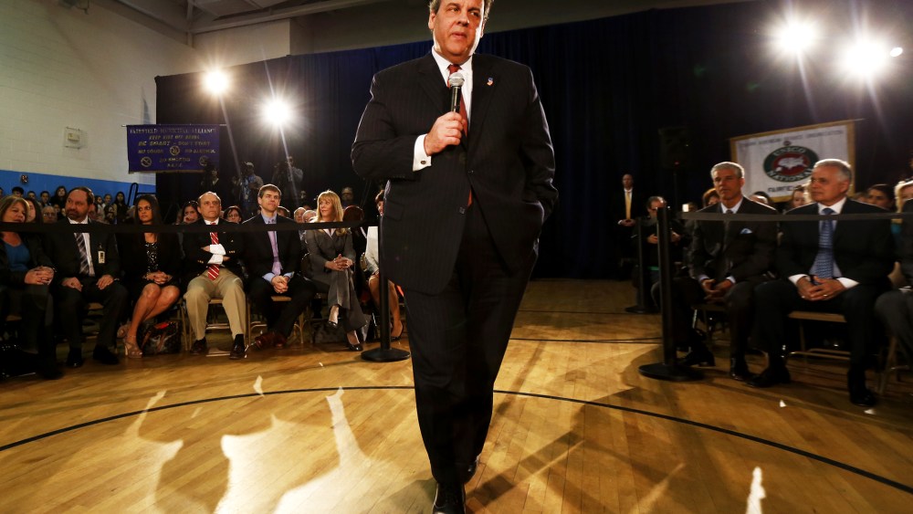 New Jersey Gov. Chris Christie talks during a town hall meeting, April 9, 2014 in Fairfield, N.J (Photo by Julio Cortez/AP)
