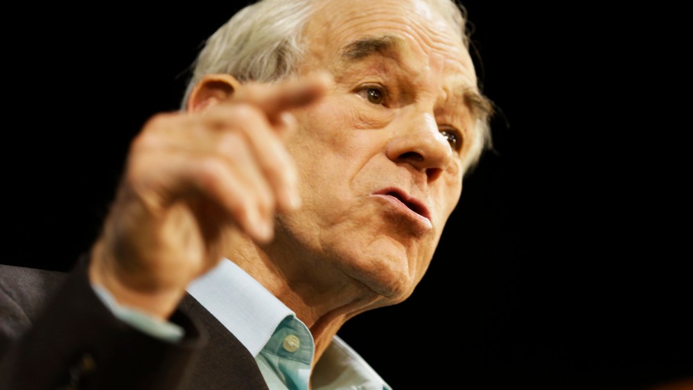 Former Congressman Ron Paul speaks at a rally for Republican gubernatorial candidate Ken Cuccinelli in Richmond, Va., Monday, Nov. 4, 2013.