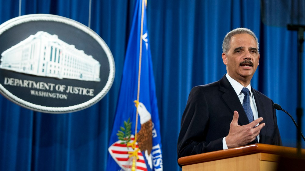Attorney General Eric Holder speaks at the Justice Department in Washington, D.C., March 4, 2015. (Photo by Carolyn Kaster/AP)