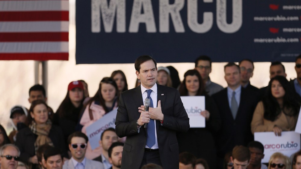 Republican presidential candidate, Sen. Marco Rubio, R-Fla. speaks during a rally, Feb. 26, 2016, in Dallas, Texas. (Photo by Brandon Wade/AP)