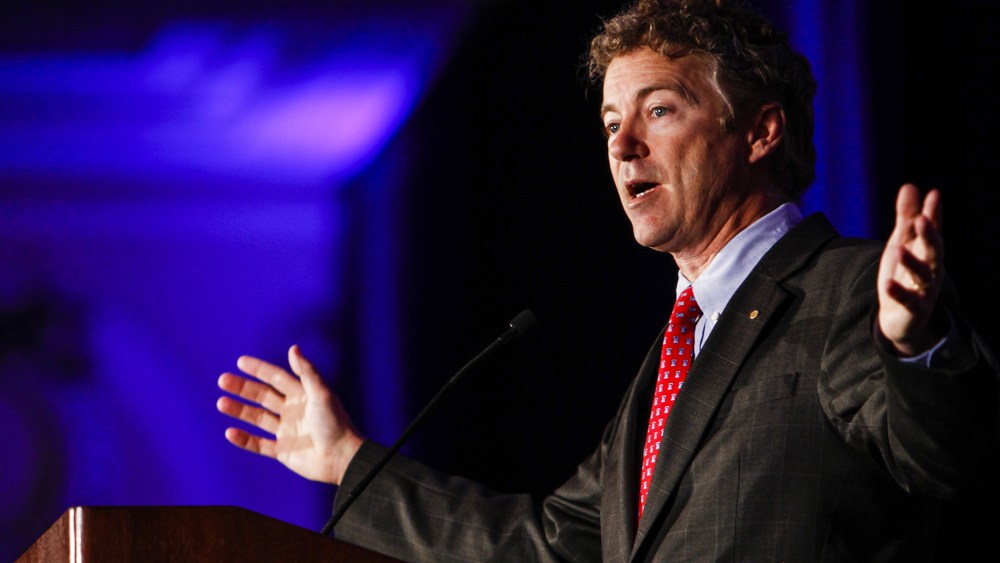 Kentucky Senator Rand Paul address attendees during the Republican National Committee spring meeting at the Peabody hotel in Memphis, Tenn., May 9, 2014. (Photo by William DeShazer/The Commercial Appeal/AP)