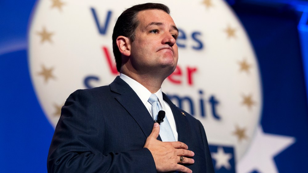 Sen. Ted Cruz pauses while speaking at the Values Voter Summit, held by the Family Research Council Action, Friday, Oct. 11, 2013, in Washington.