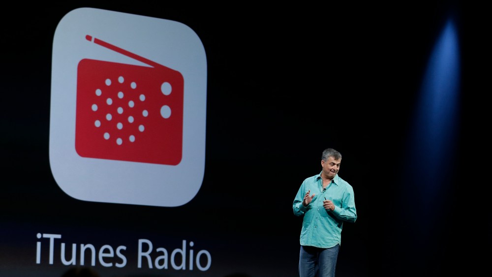 Eddy Cue the Apple senior vice president of Internet Software and Services introduces the new iTunes Radio during the keynote address of the Apple Worldwide Developers Conference Monday, June 10, 2013 in San Francisco. (AP Photo/Eric Risberg)