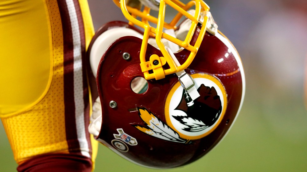 A Washington Redskins helmet is seen prior to a game at FedEx Field, Nov. 25, 2013 in Landover, Md.