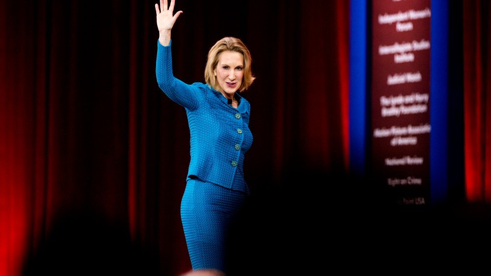 Carly Fiorina, former CEO of Hewlett-Packard, speaks at CPAC in National Harbor, Md., on Feb. 26, 2015. (Photo By Bill Clark/CQ Roll Call/AP)