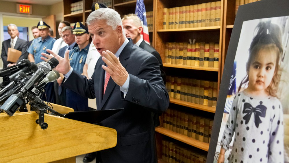 Suffolk District Attorney Daniel Conley speaks to the media on developments in the case of Bella Bond who became known as Baby Doe on Sept. 18, 2015, in Boston. (Photo by Matthew J. Lee/The Boston Globe/AP)