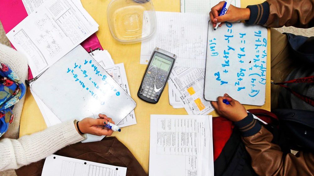 Students solve problems in a pre-calculus class at Segerstrom High School in Santa Ana, Calif., Jan. 16, 2013.