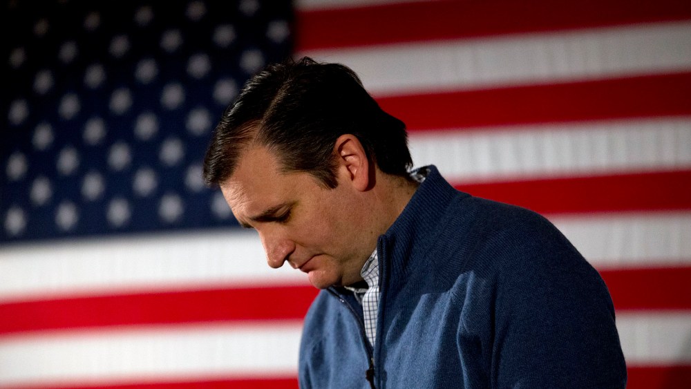 Republican presidential candidate, Sen. Ted Cruz, R-Texas, looks downward while listening to a question from the crowd at a campaign event at Bridge View Center, Jan. 26, 2016, in Ottumwa, Ia. (Photo by Jae C. Hong/AP)