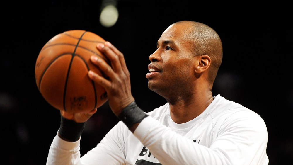 Brooklyn Nets' Jason Collins warms up before the NBA basketball game on April 13, 2014, in New York, N.Y.
