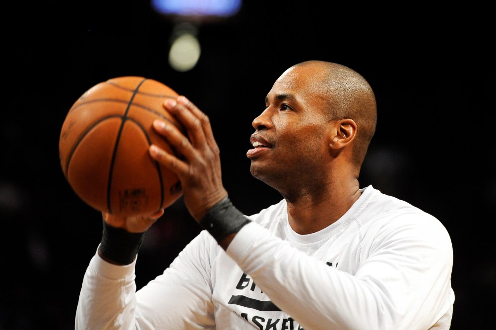 Brooklyn Nets' Jason Collins warms up before the NBA basketball game on April 13, 2014, in New York, N.Y.