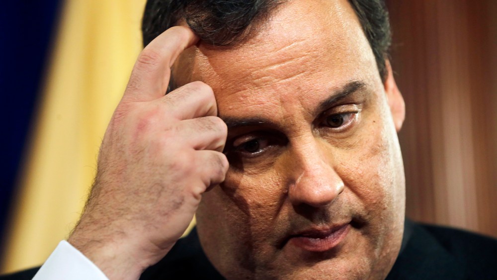 New Jersey Gov. Chris Christie pauses before answering a question Friday, March 28, 2014, in Trenton, N.J.