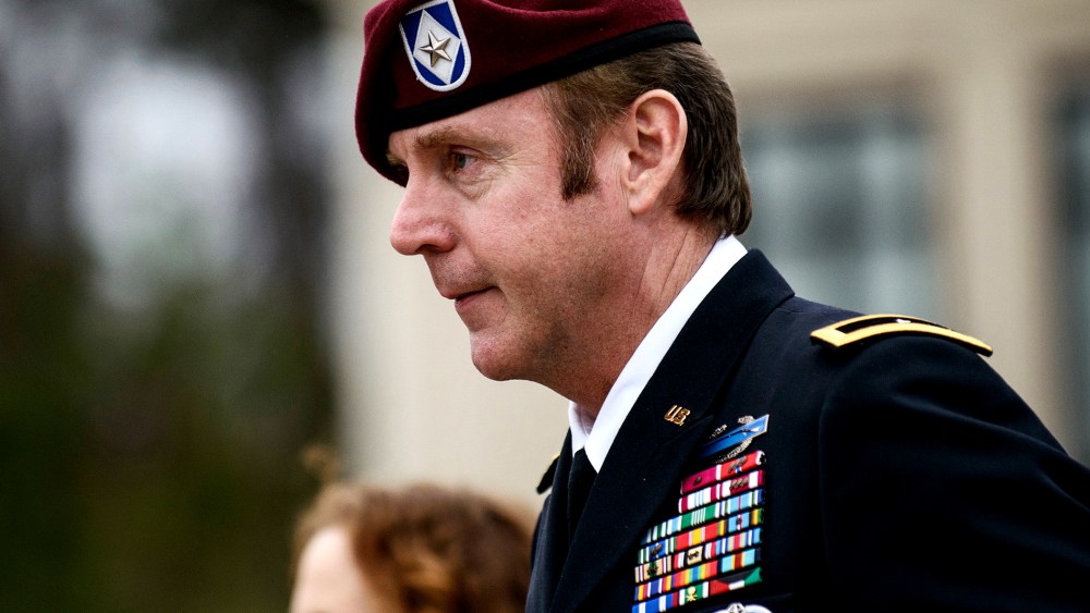 Brig. Gen. Jeffrey Sinclair leaves the courthouse following a day of motions, March 4, 2014, at Fort Bragg, N.C.