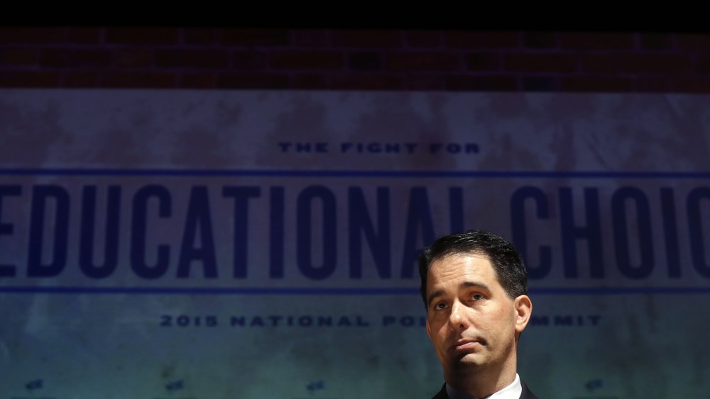 Wisconsin Governor Scott Walker speaks to the American Federation For Children in New Orleans, La. on May 18, 2015. (Photo by Gerald Herbert/AP)