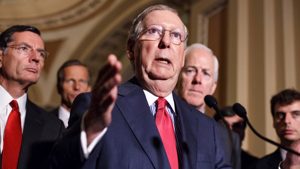 Senate Minority Leader Mitch McConnell speaks to reporters on Capitol Hill, Sept. 9, 2014. Photo by J. Scott Applewhite/AP.