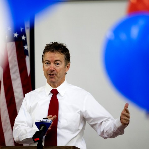 Sen. Rand Paul (R-Ky.) gives a speech on March 23, 2015, at the Associated Builders and Contractors of Indiana/ Kentucky office in Bowling Green, Ky. (Photo by Austin Anthony/Daily News via AP)