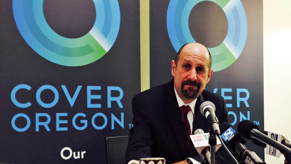 Cover Oregon Executive Director Dr. Bruce Goldberg at a news conference at Cover Oregon headquarters in Durham, Dec. 10, 2013.