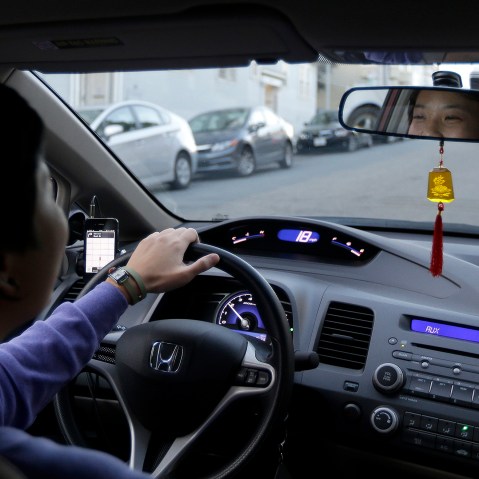 In this Jan. 4, 2013 photo,  Lyft driver Nancy Tcheou drives in San Francisco.