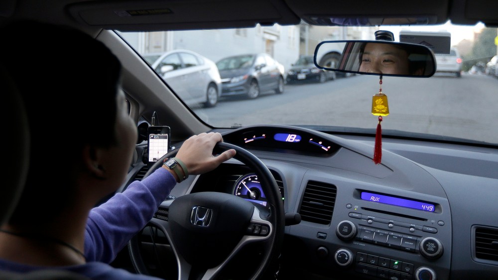 In this Jan. 4, 2013 photo,  Lyft driver Nancy Tcheou drives in San Francisco.